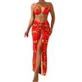 thumbnail image 3 of Women's Three Piece Swimsuit Set Floral Print Split Skirt Straps Sexy Two Piece for Beach Vacation,Red,L, 3 of 6
