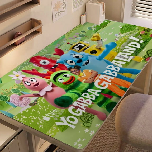 Yo Gabba Gabba-themed extra-large Non-Slip Base leather Desk Table mat—versatile for computer desks, dining tables, and more.12"x24"(30X60cm）