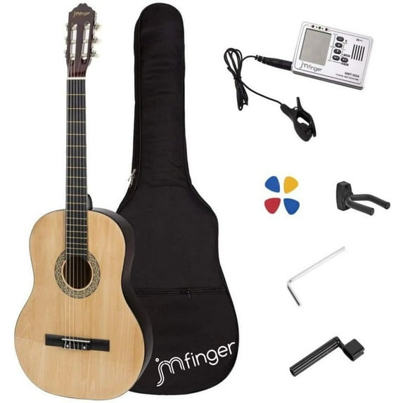 Clearance! Full Size Classical Guitar 39 inch Guitar for Beginners with Gig Bag, Strap, Picks, 3 in 1 Metronome&Tuner,Natural
