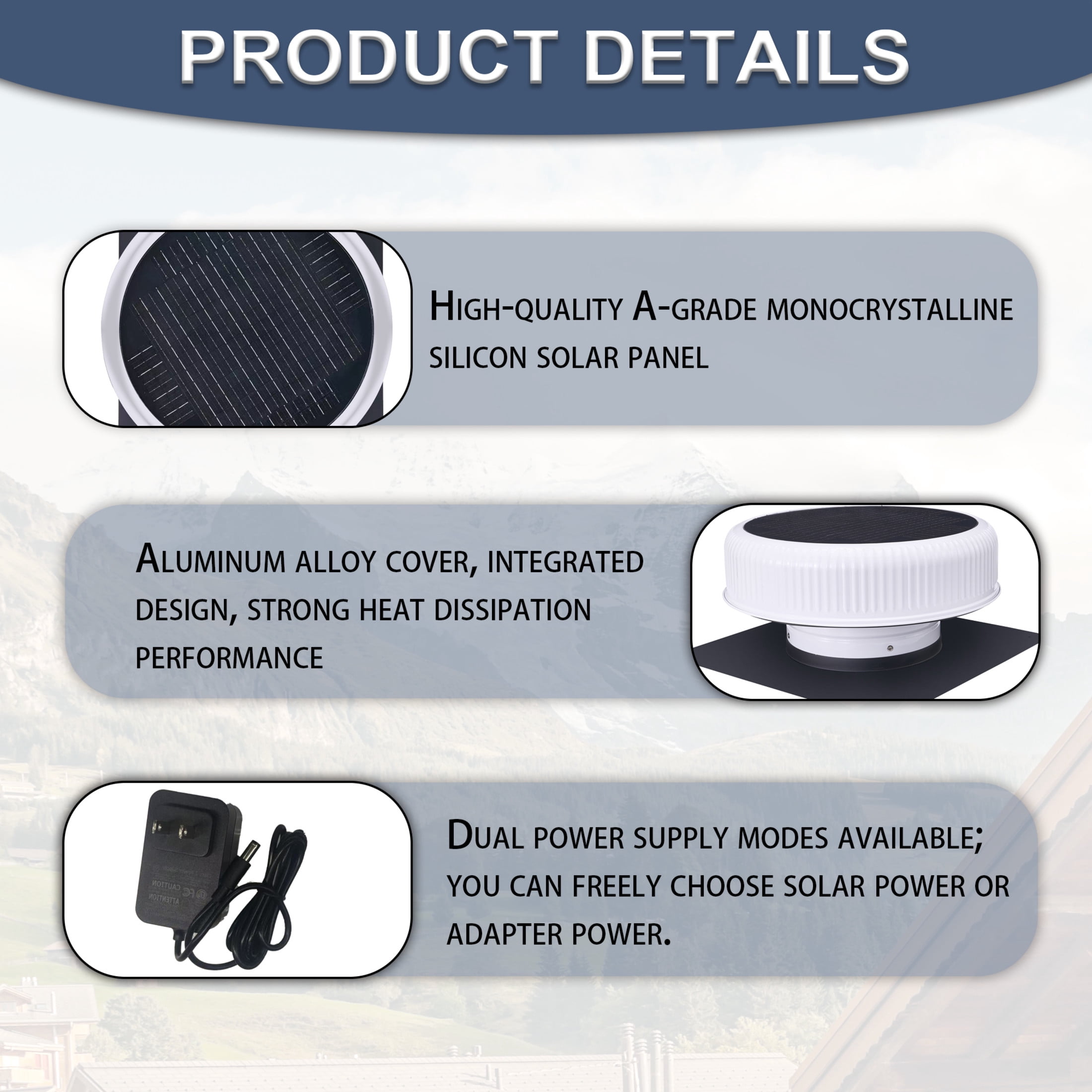 Noble House 12" Flush Mount Round Solar Roof Vent Fan, 30W Dual Power Attic Exhaust Fan for Attic Garage, White
