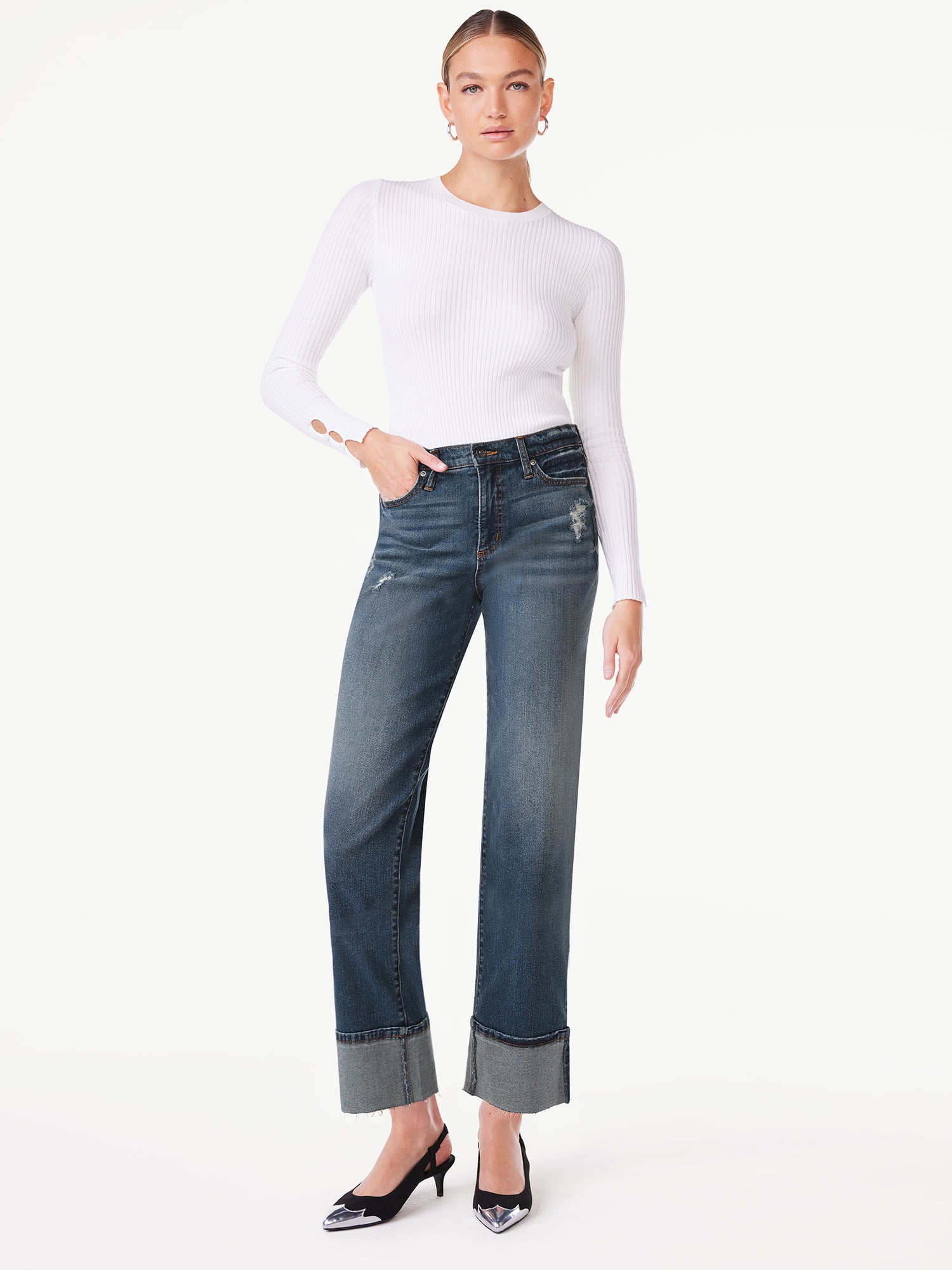 Scoop Women's and Women's Plus Benton Cuffed Ankle Jeans, 25", 27", and 29" Inseams, Sizes 0-26W
