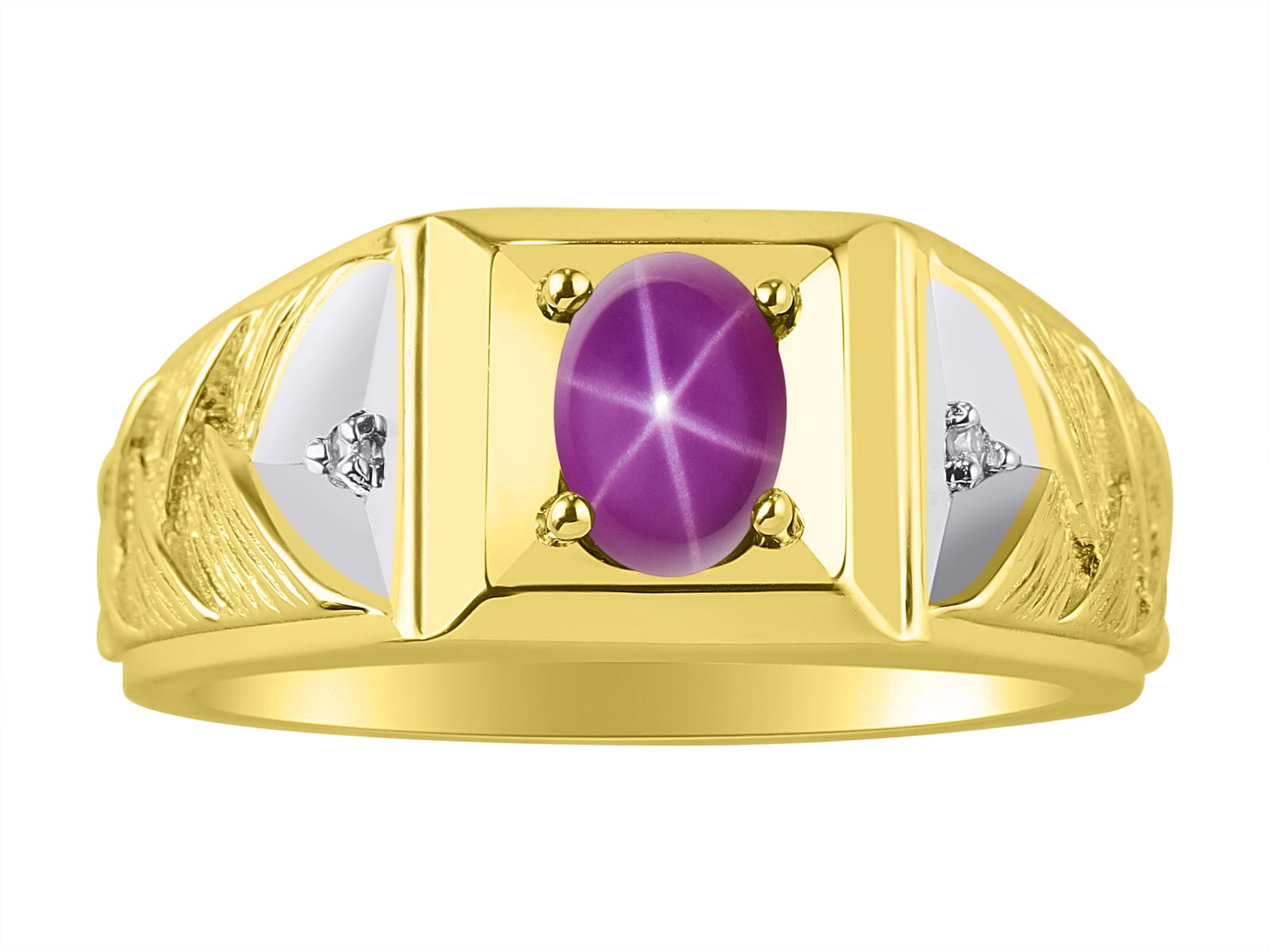 Mens Ruby & Diamond Ring Sterling Silver or Yellow Gold Plated Band 