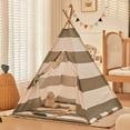 thumbnail image 4 of Kids Teepee Tent, Kids Play Tent with Light String, Toddler Play Tent Playhouse Indoor for Boy Girl Birthday Gift for Kids (Stripe Grey), 4 of 10