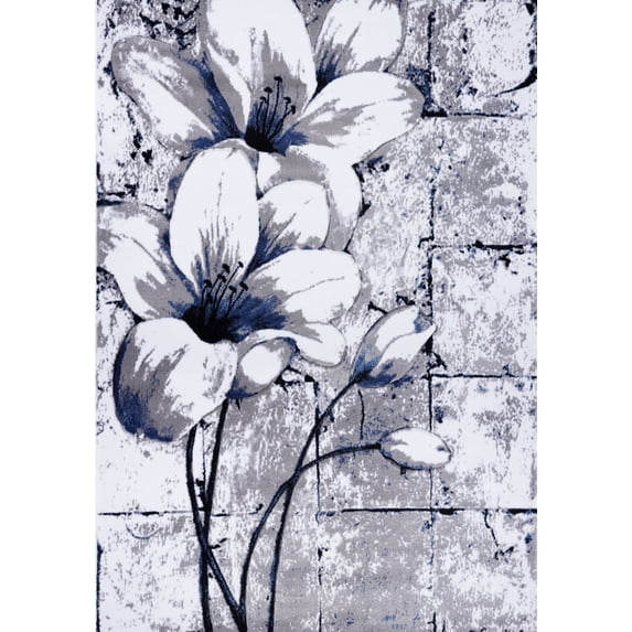 Ladole Rugs Beautiful Tulips Floral Pattern Durable Polypropylene Indoor Runner Rug Carpet in Grey Blue, 3x10 (2'7" x 9'10", 80cm x 300cm)