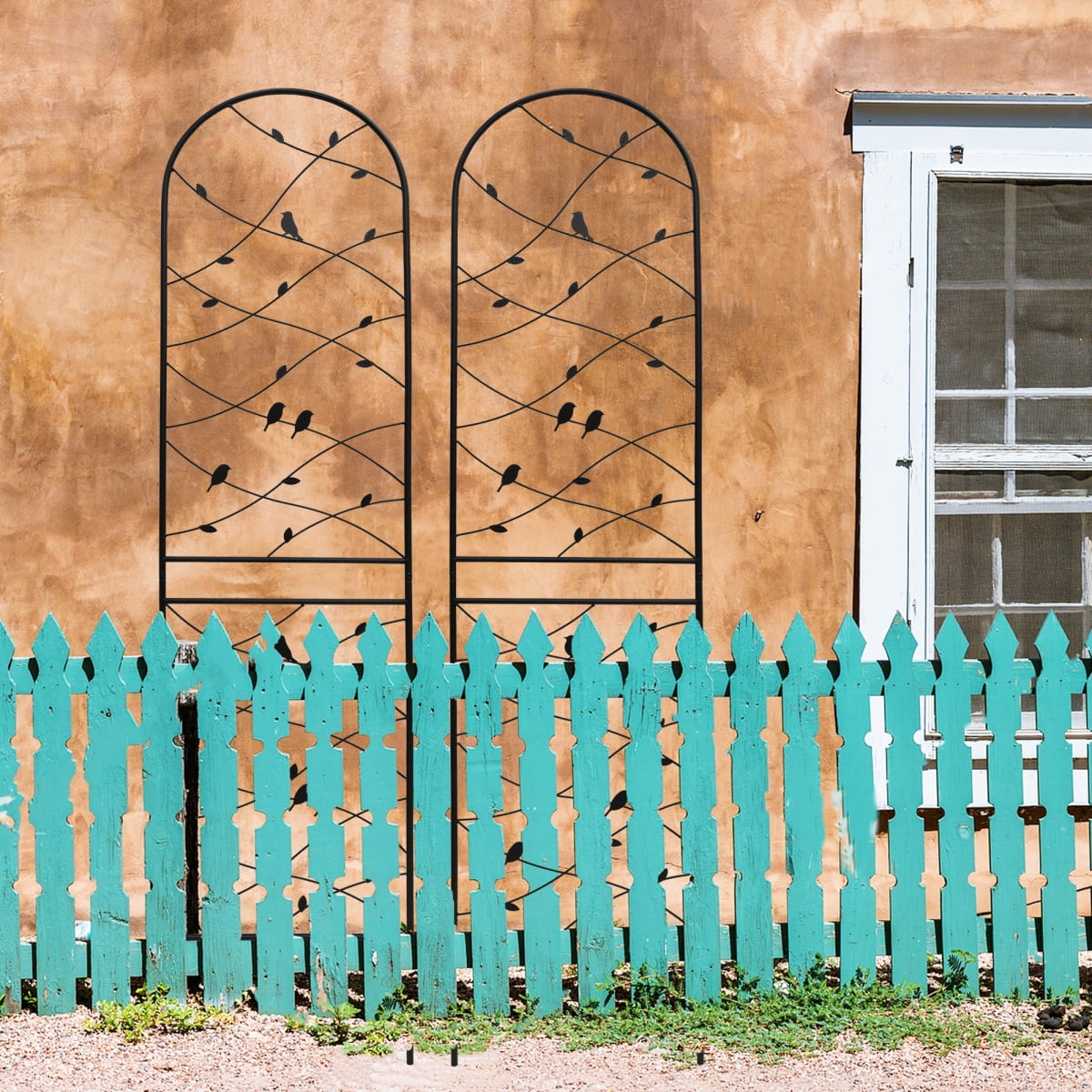 4-Pack 86.7"H×19.7"W Black Metal Garden Trellis Bird Decor Rustproof Support for Outdoor Climbing Plants