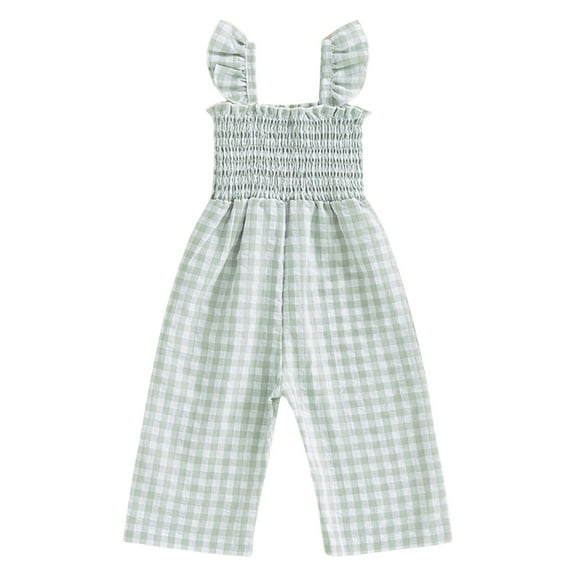 Zanarzt Jumpsuit Jeans Kids Girl Toddler Baby Girl Summer Clothes Ruffle Sleeveless Smocked Romper Jumpsuit Suspender Pants Cute Outfit Green,6-12 Months