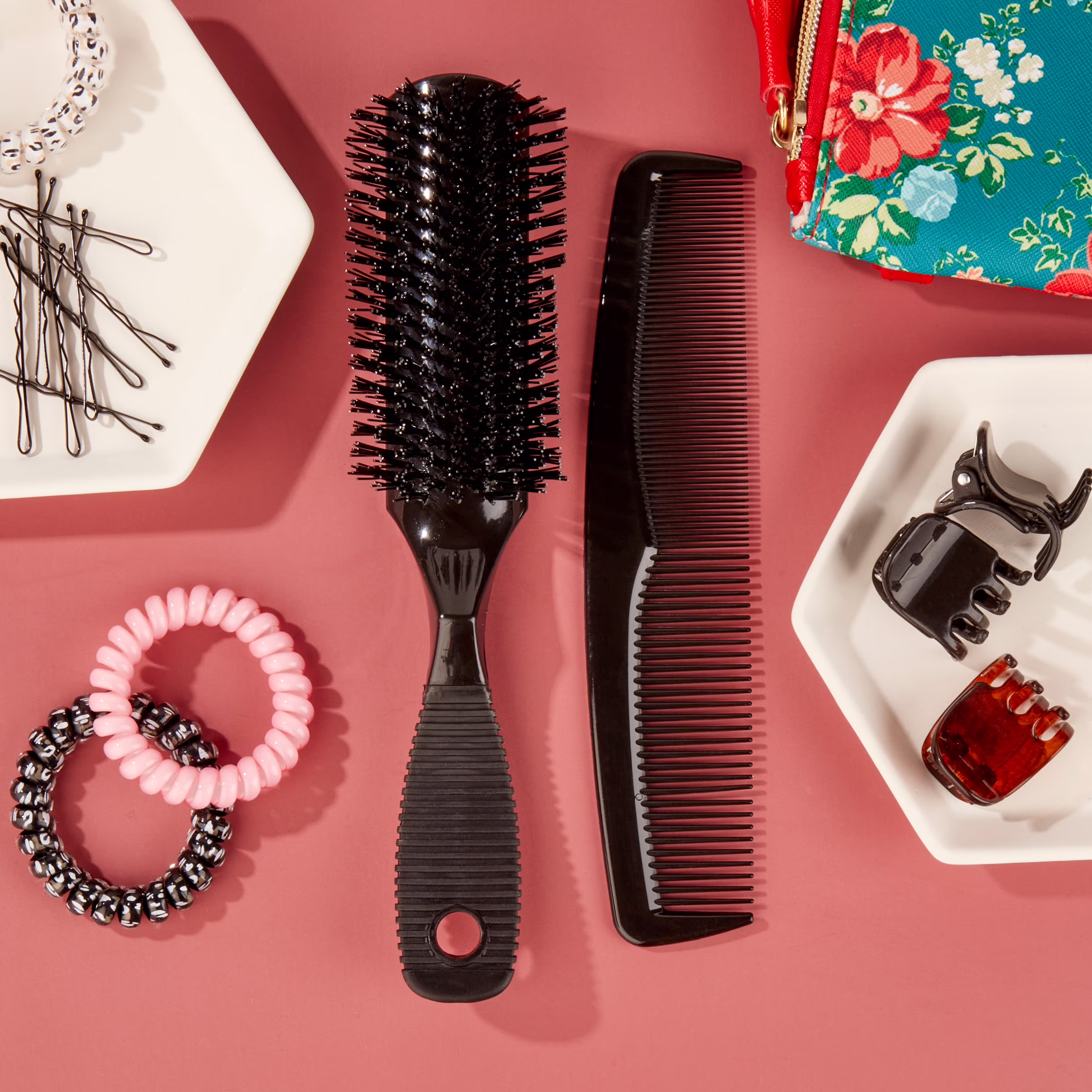 (4 pack) Equate Synthetic Bristle Styling Brush and Comb Set, Black, 2 Pieces
