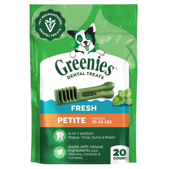 Greenies Fresh Flavor Adult Natural Dental Dog Treats Petite Size, 12 oz Pack (20 Count)