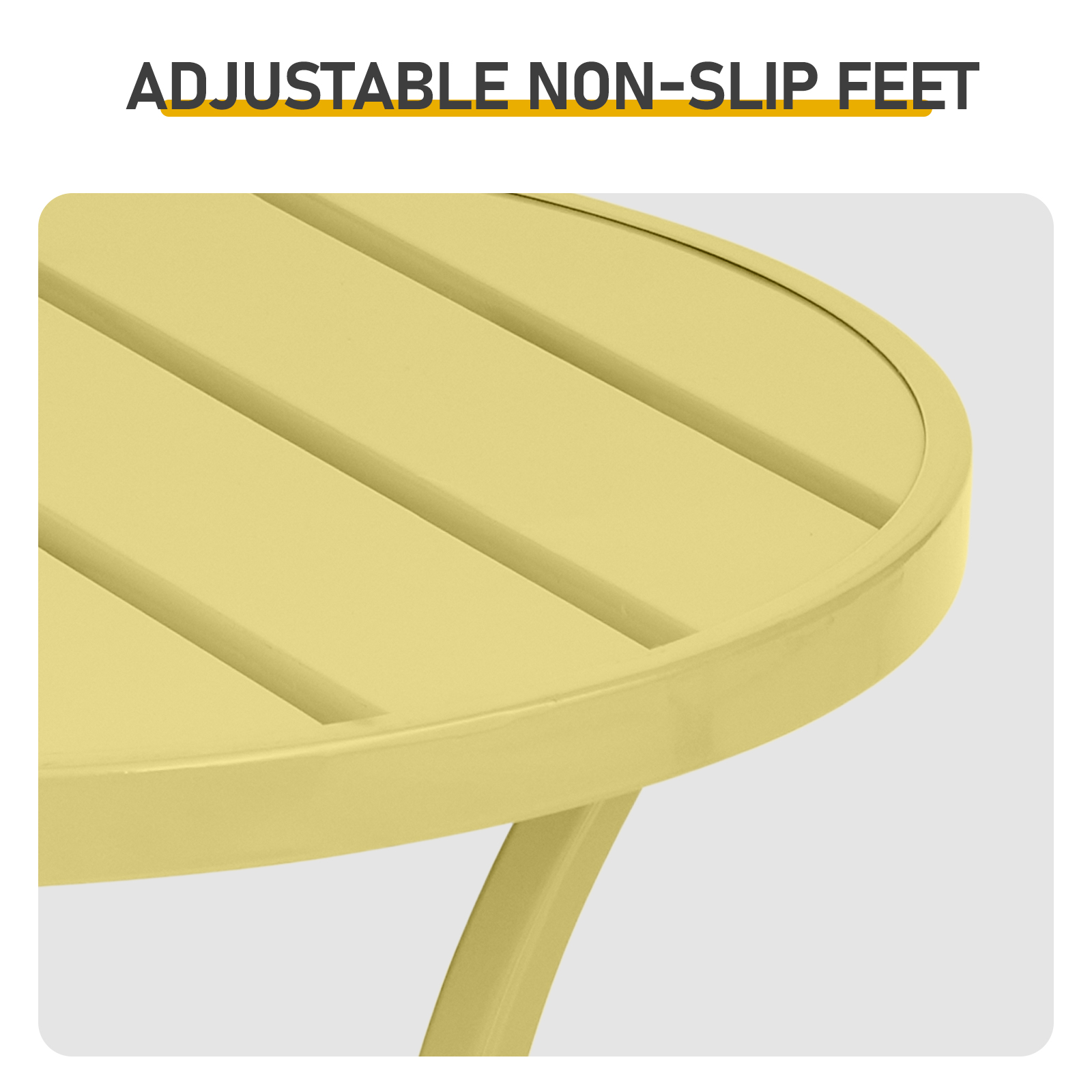 Outdoor Round Side Table, Light Yellow Powder-Coated Metal Frame, Adjustable Non-Slip Feet, Compact End Table, for Patio Balcony Living Room Bedroom