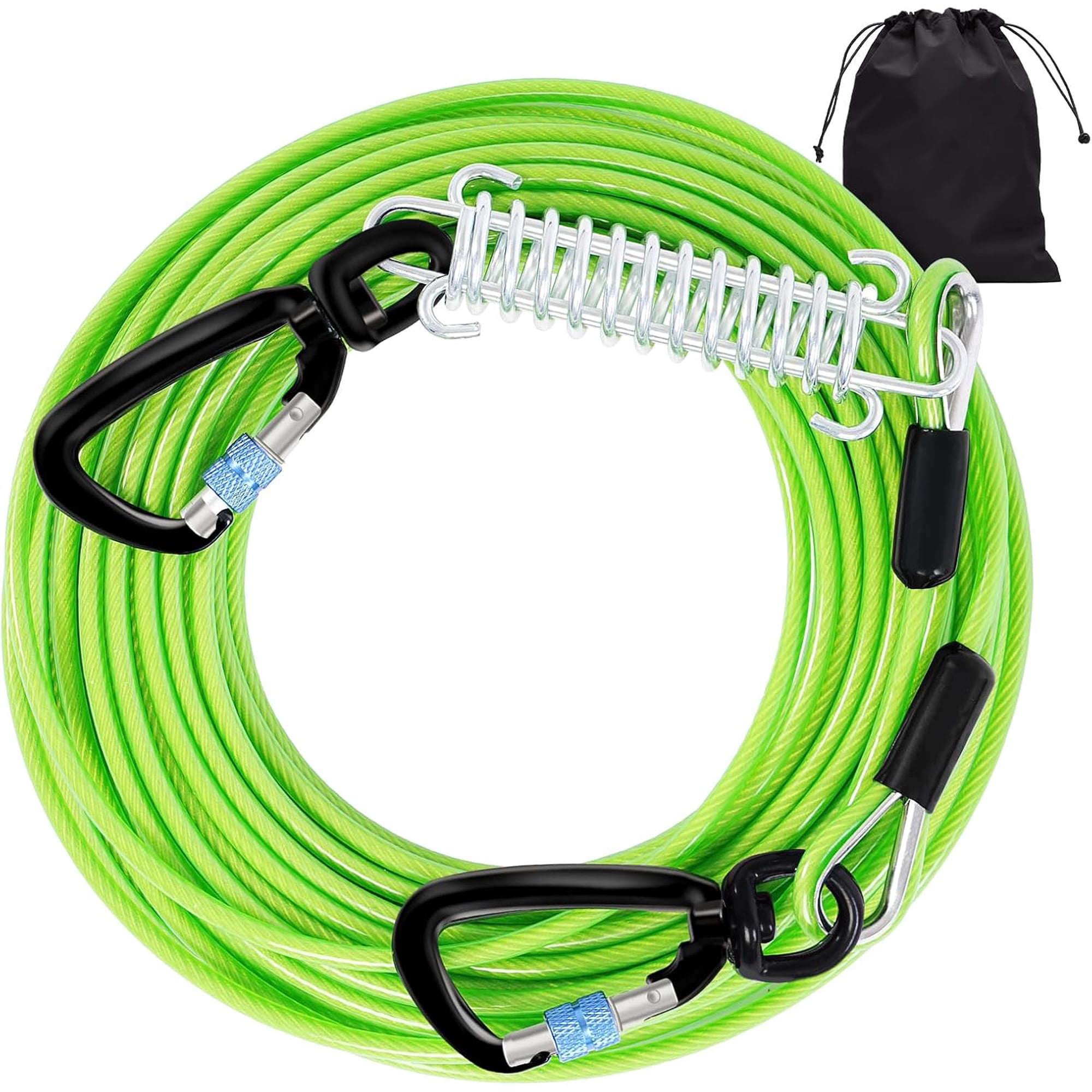 Dog Tie Out Cable 30FT-1000LBS Break Strength,Heavy Duty Dog Leads for Yard with Shock Absorbing Spring & Swivel Hook,Long Leash Cable for Outdoor Tethering,Dog Line for Small Large Dogs Green,30FT