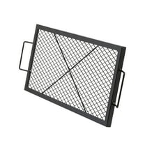 KFFKFF Rectangle Campfire Grill Grate, Durable Steel BBQ Grid with Handle & Support, Portable Outdoor Cooking Accessory for Camping Parties, 32 Inch, Black