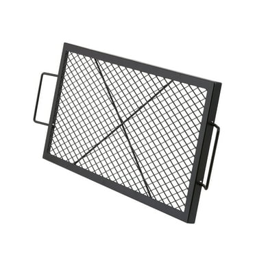 KFFKFF Rectangle Campfire Grill Grate, Durable Steel BBQ Grid with Handle & Support, Portable Outdoor Cooking Accessory for Camping Parties, 32 Inch, Black