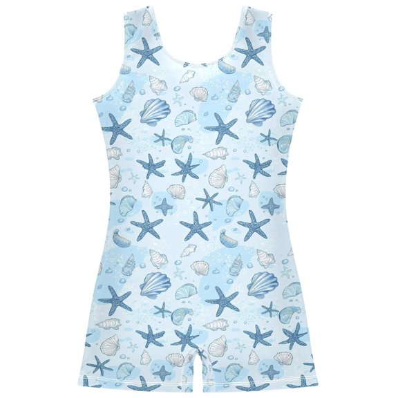 Gymnastics Leotard Sleeveless Starfish and Conch Stretchy Dance Bodysuit Breathable Athletic Ballet Yoga Outfit for Ages 3-14