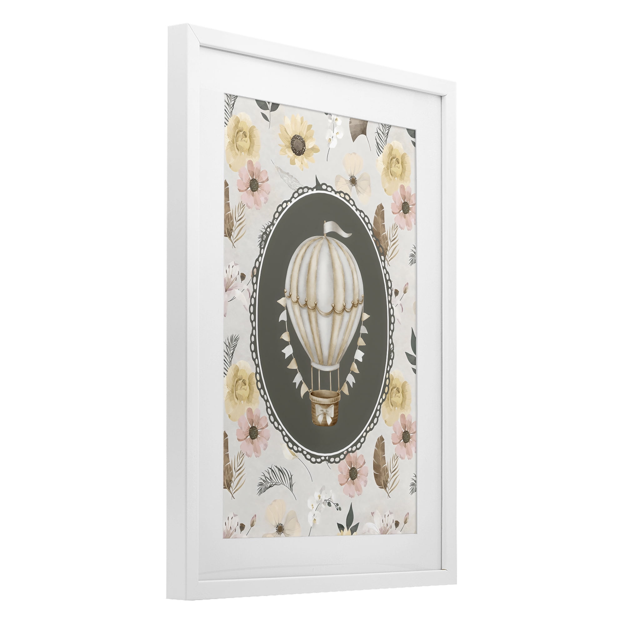 Stupell Industries Sunnyside Balloon over Florals White Framed Print Under Glass, design by Ink Drop Loft