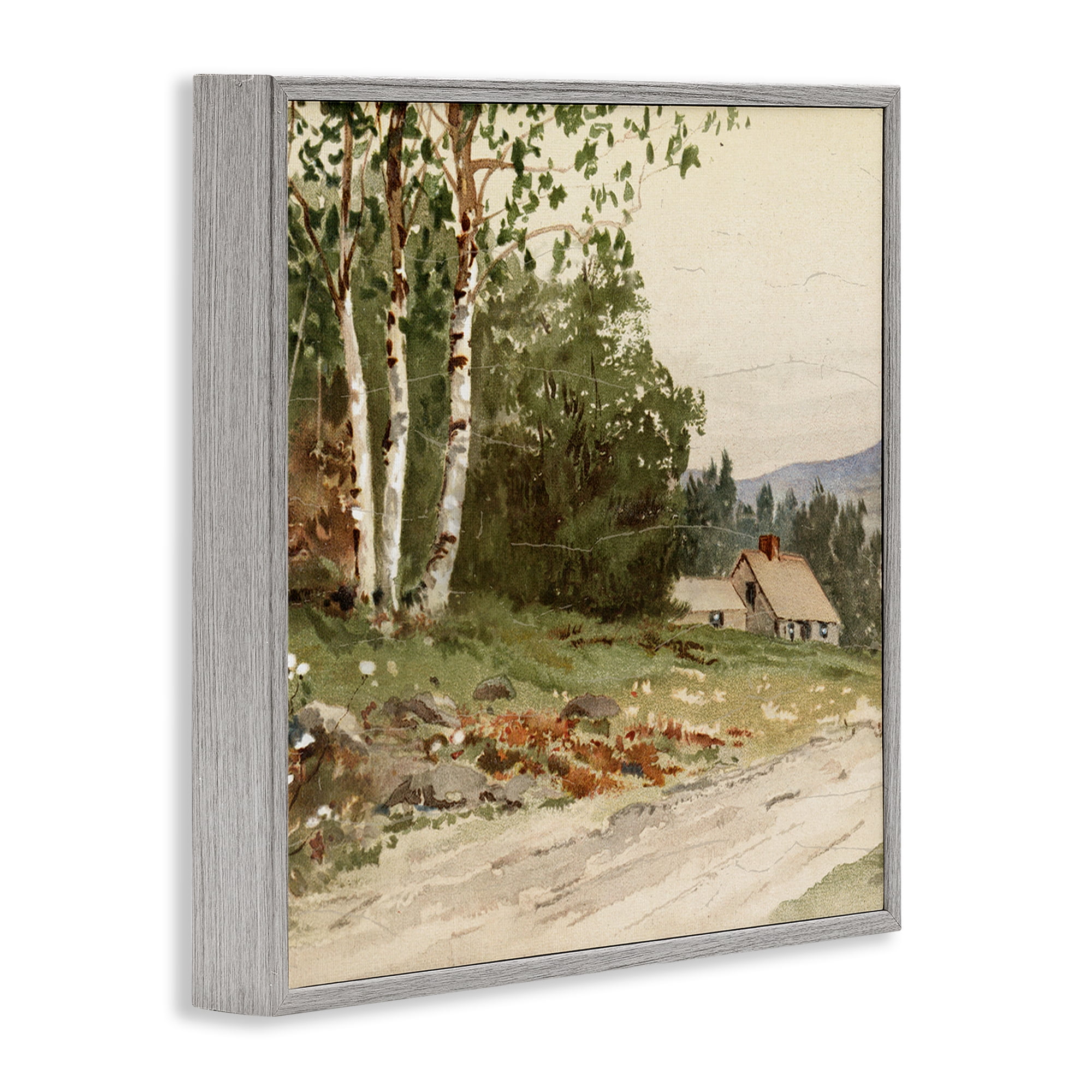 Stupell Industries Farm House Dirt Road Gray Framed Giclee Art, design by Lula Bijoux & co.