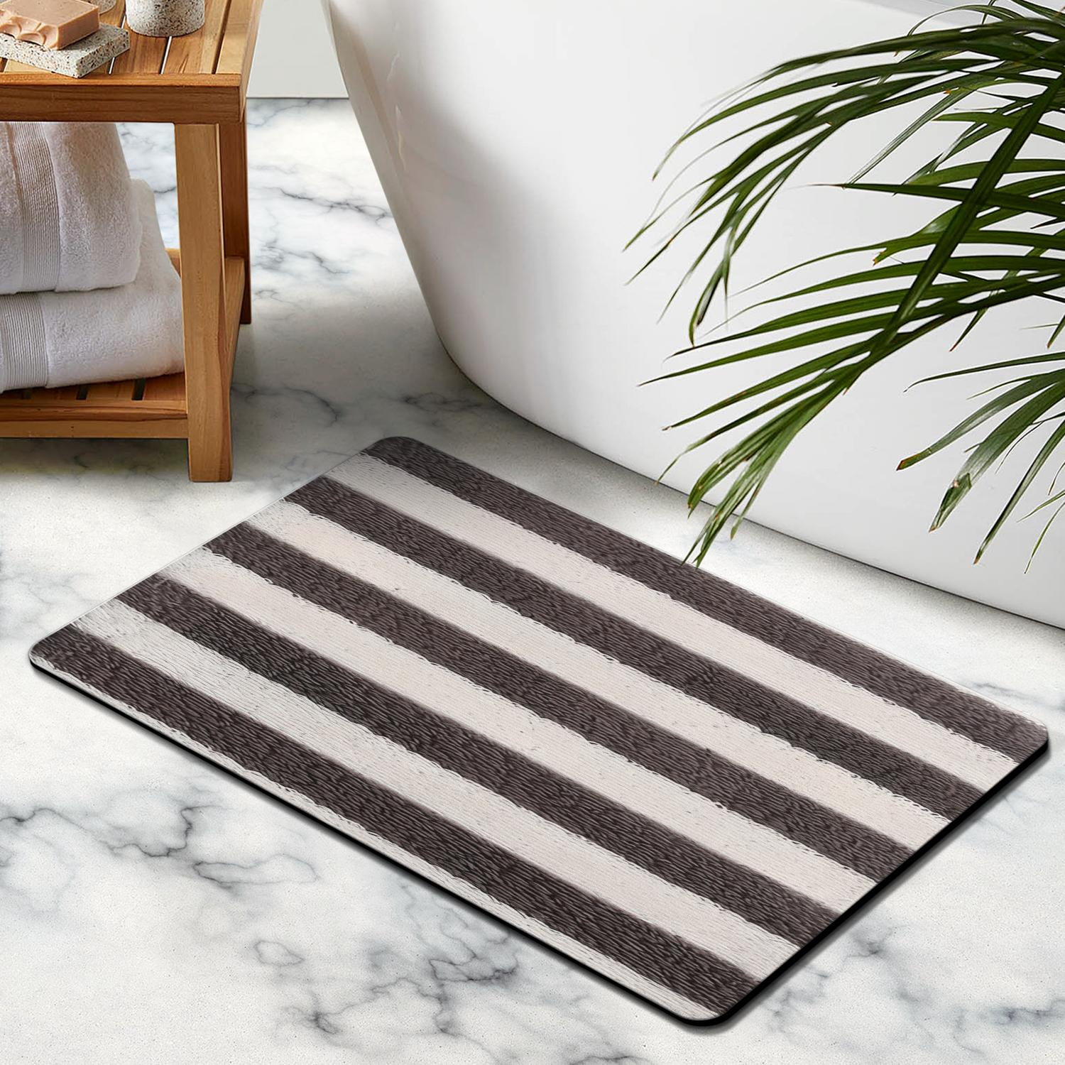 Exceptional 20x32in Striped Microfiber Bathroom Rugs, Extra Plush & Absorbent Bath Mat, Anti-Slip for Safety, Machine Washable Perfect for Bathroom, Tub and Shower