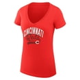thumbnail image 2 of Women's G-III 4Her by Carl Banks  Red Cincinnati Reds Filigree Team V-Neck Fitted T-Shirt, 2 of 3