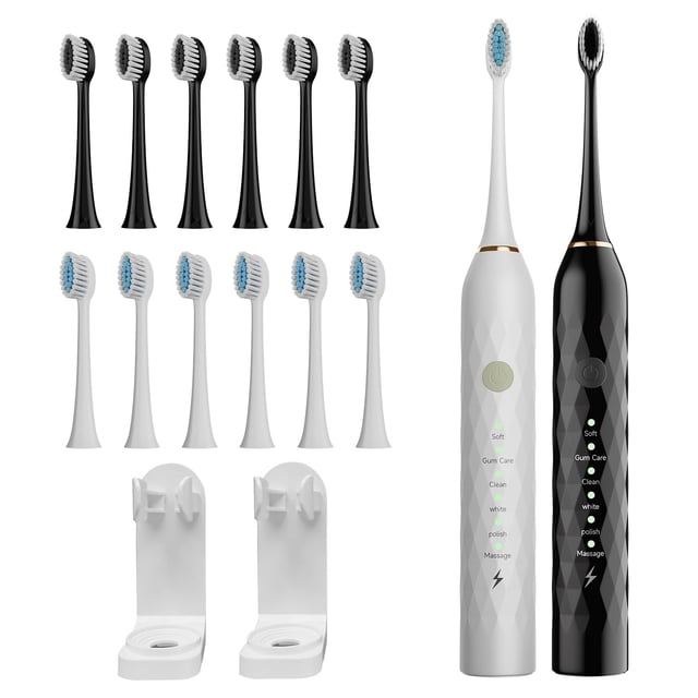 Cepillo de dientes eléctrico MAXWISDOM, paquete de 2 para adultos con 10 cabezales