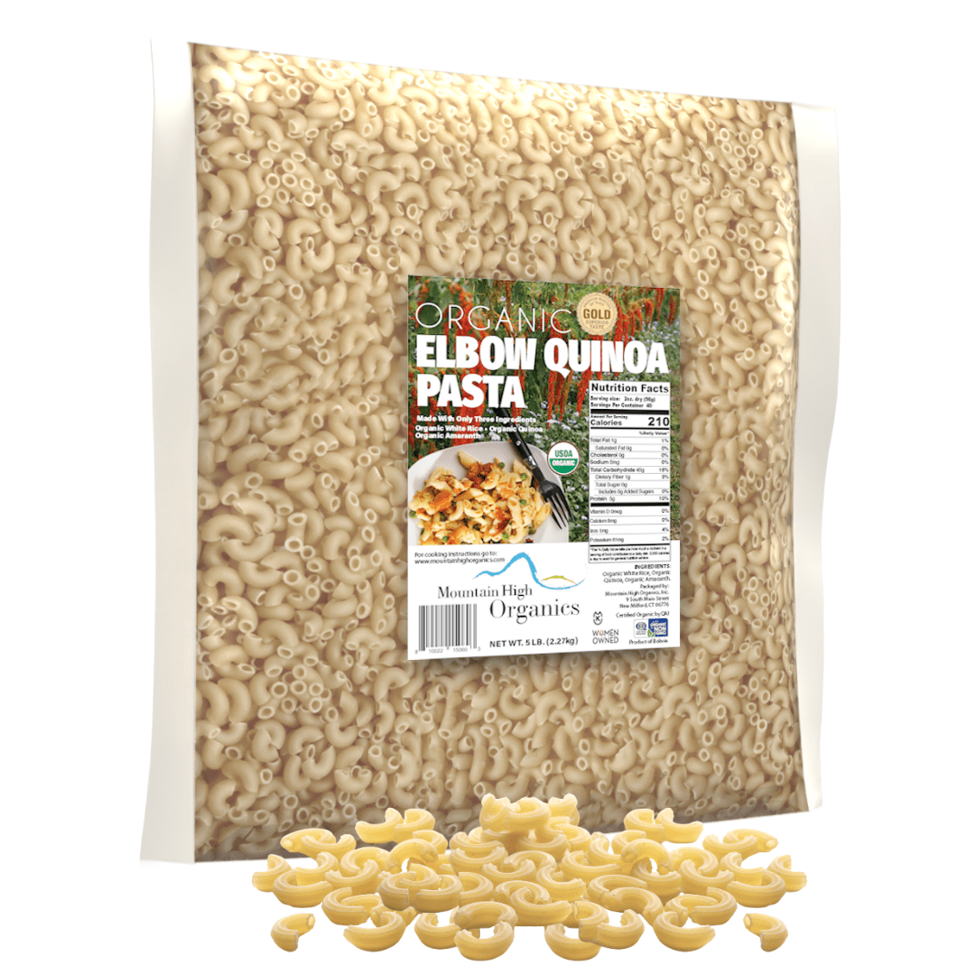 Pasta, Elbow 4/5LB BAGS Certified Gluten Free, USDA Organic & GMO Free,  Wheat & Corn-Free, Made w/3 Ingredients -Mountain High Organics