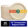 ECO SOUL 100% Compostable 10 Inch Bagasse Paper Plates, 50 Counts | Heavy-Duty Disposable Plates | Eco-Friendly Made of Sugarcane Fibers-Natural Unbleached Biodegradable Plates