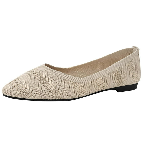 Beige Women'S Knitted Flat Shoes With Pointed Toe Breathable Comfortable Loafers For Summer Fall
