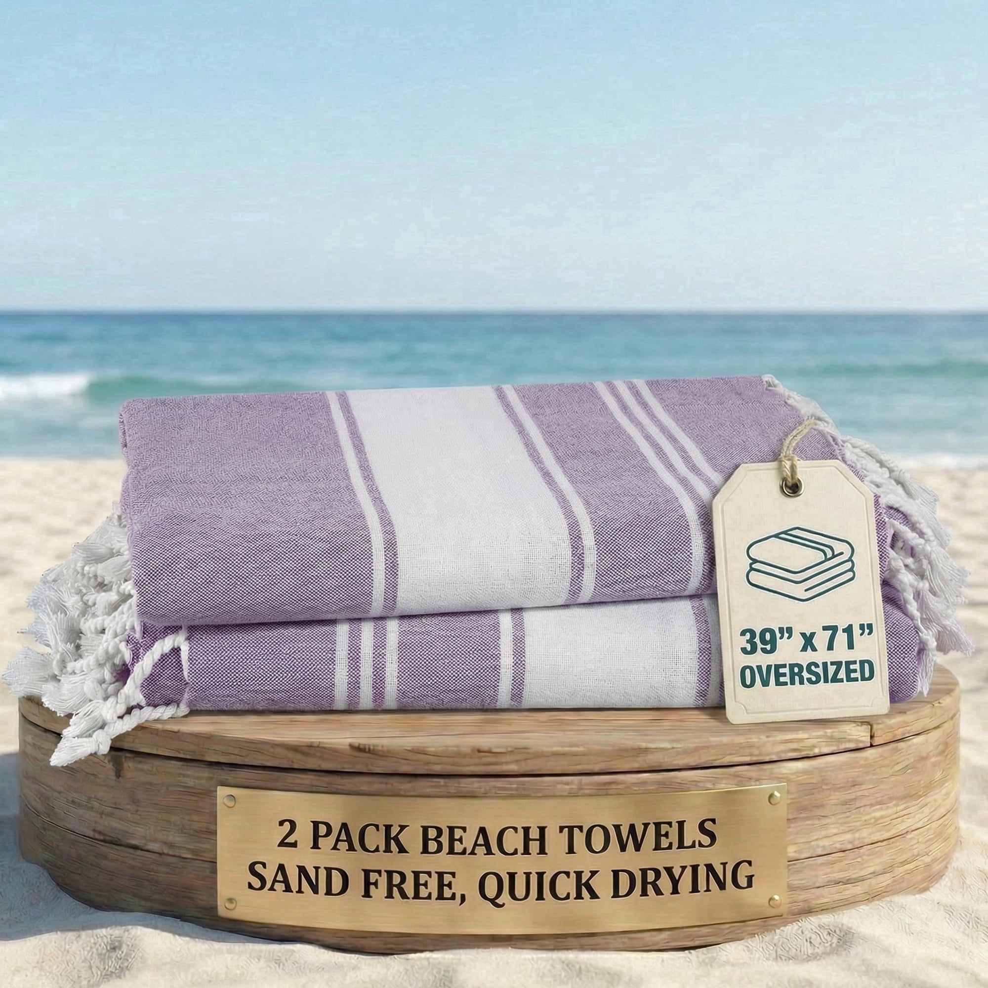 Casa Platino Hammam Beach Towels 2 Pack, Quick Dry & Sand Free, Lightweight Cotton Towels for Travel, Pool Towels, and Summer Beach Trips – Day Break
