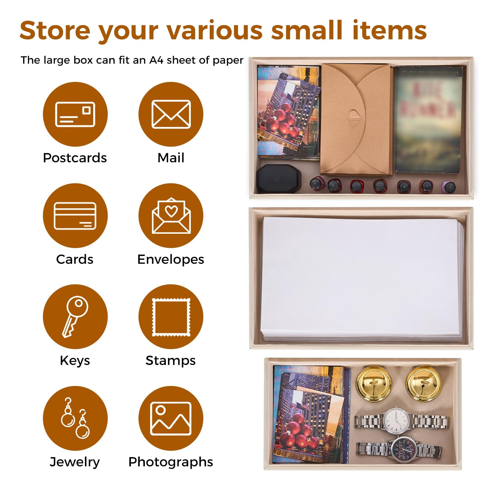 Decorative Boxes With Lids 2-set  Memory Box For Keepsakes Saving Space Beautiful Pu Leather Keepsake Storage Metal Handles Store Photos Documents White