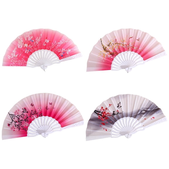Vjnyvs 4pcs Floral Folding Hand Fan Vintage Retro Plastic Handheld Fans Folding Fan Wedding Dancing Church Party