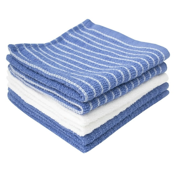 RITZ Cotton Terry Horizontal Stripe Bar Mop Dish Cloth Set, 6-Pack, 12" x 12", Light Blue