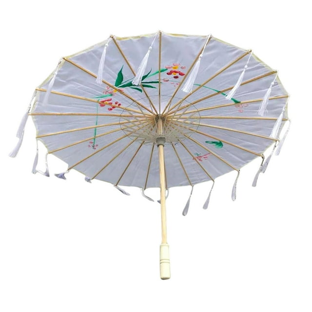 Sombrilla retro impermeable plegable BLESIY artesanía engrasado para ballet baile Props blanco