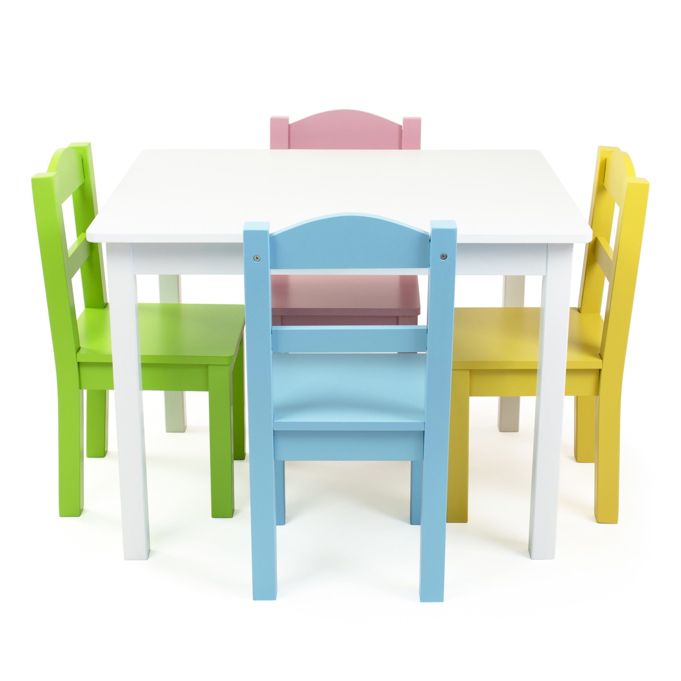 Humble Crew Pastel Kids 5-Piece Storage Outdoor Activity Table and Chair Set, White/Pink/Blue/Green/Yellow