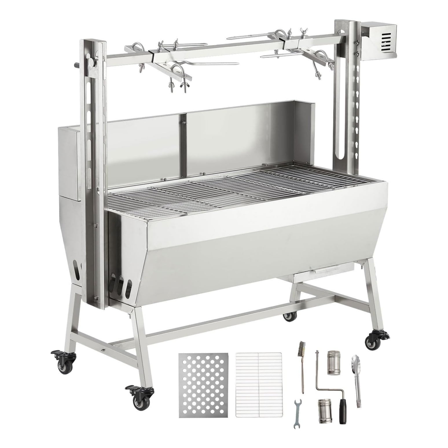 Stainless Steel Automatic Rotisserie Grill, Capacity Electric BBQ Pig Lamb Rotisserie Roaster 25/50W Motor, Charcoal Spit Roaster Grill for Outdoor Kitchen, Camping