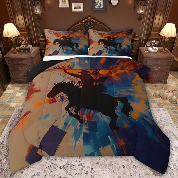 Castle Fairy Western Cowboy Twin Comforter Sets,Abstract Oil Painting Bedding Set