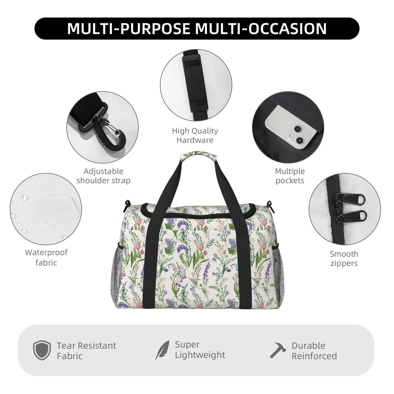 Fuzoiu Wisteria Flower Print Travel Duffle Bag,Carry On Tote Bags,Duffel Bag,Sport Gym Bag, Hospital Bag for Labor and Delivery, Overnight Bag,Luggage Bag