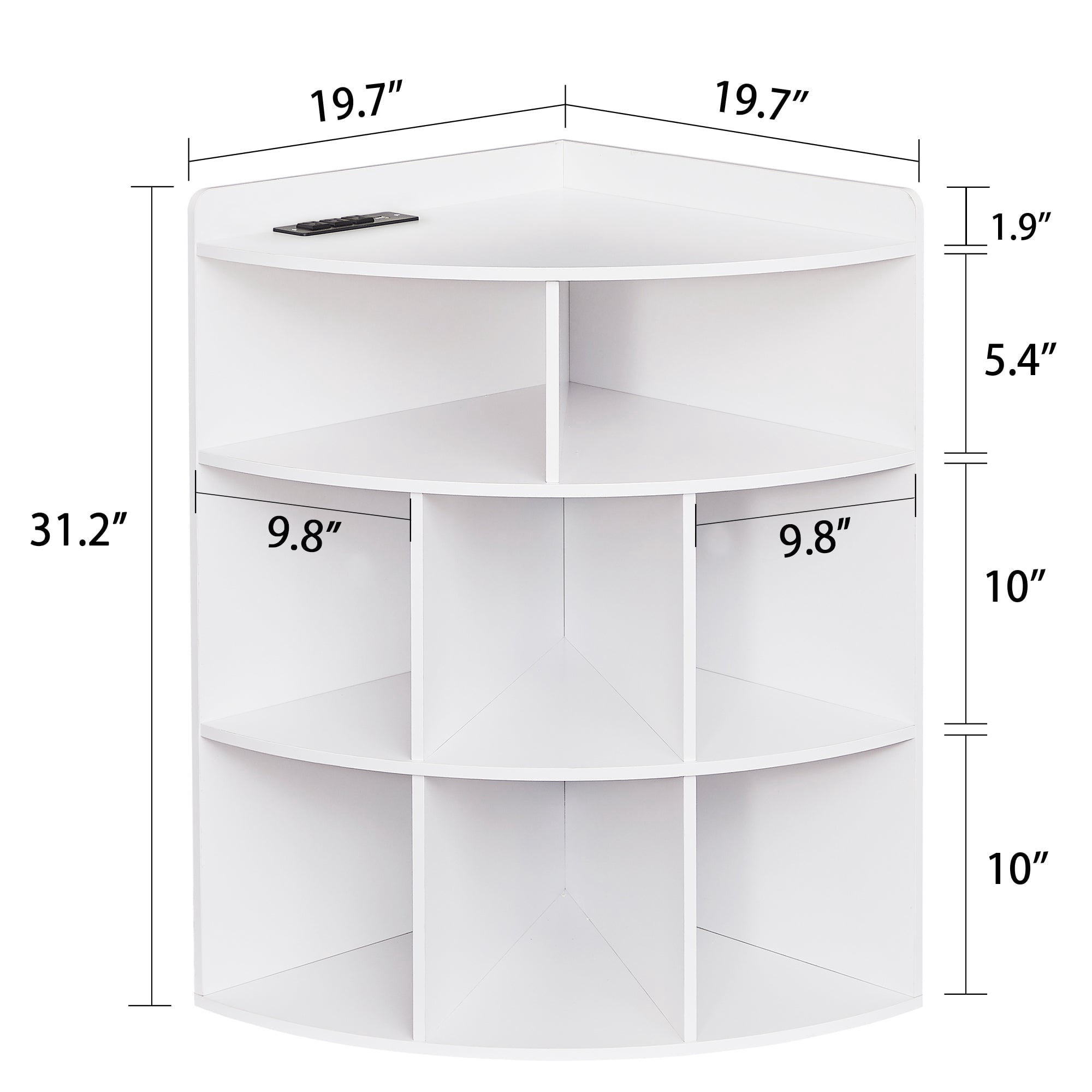 VECELO Corner Cabinet Storage with USB Ports and Outlets, Wooden Cubby Bookshelf for Small Space, Adjustable Shelves Corner Cube Toy Storage for Playroom, Bedroom, Living Room, White