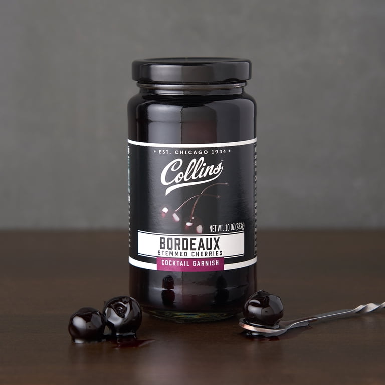 Collins, Stemmed Bordeaux Cocktail Cherries, 10 oz., Dark Cherry