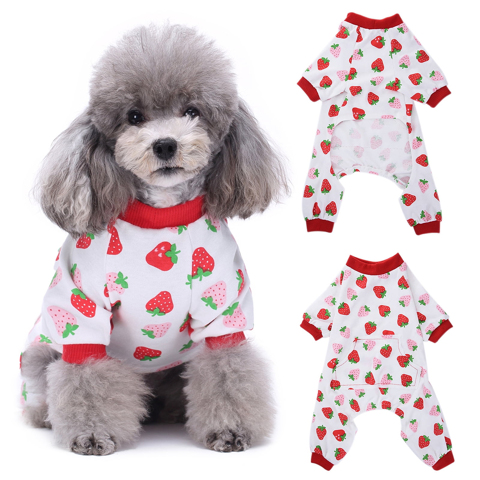 Clearance! Lotpreco Dog Pajama Red Strawberry Soft Material Stretchable