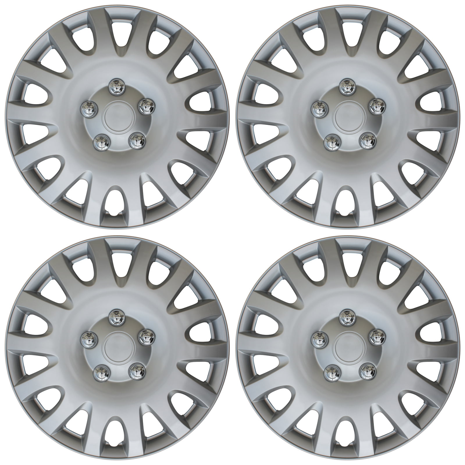 4 Piece Set SILVER LACQUER Hub Caps Fits 15" Inch Steel Wheels Wheel Cover Cap 