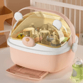 thumbnail image 2 of Soluxeo Baby Bottle Drying Rack with Cover, Dustproof Portable Baby Bottle Storage Organizer with Removable Drain Tray, Pink, 2 of 8