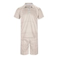 thumbnail image 4 of RUTAYY Men's Outfits Casual 2 Piece Solid Color Zipper Turndown Collar Short Sleeve Blouse and Drawstring Pocket Shorts Elegant Holiday Clothing Sets, 4 of 7