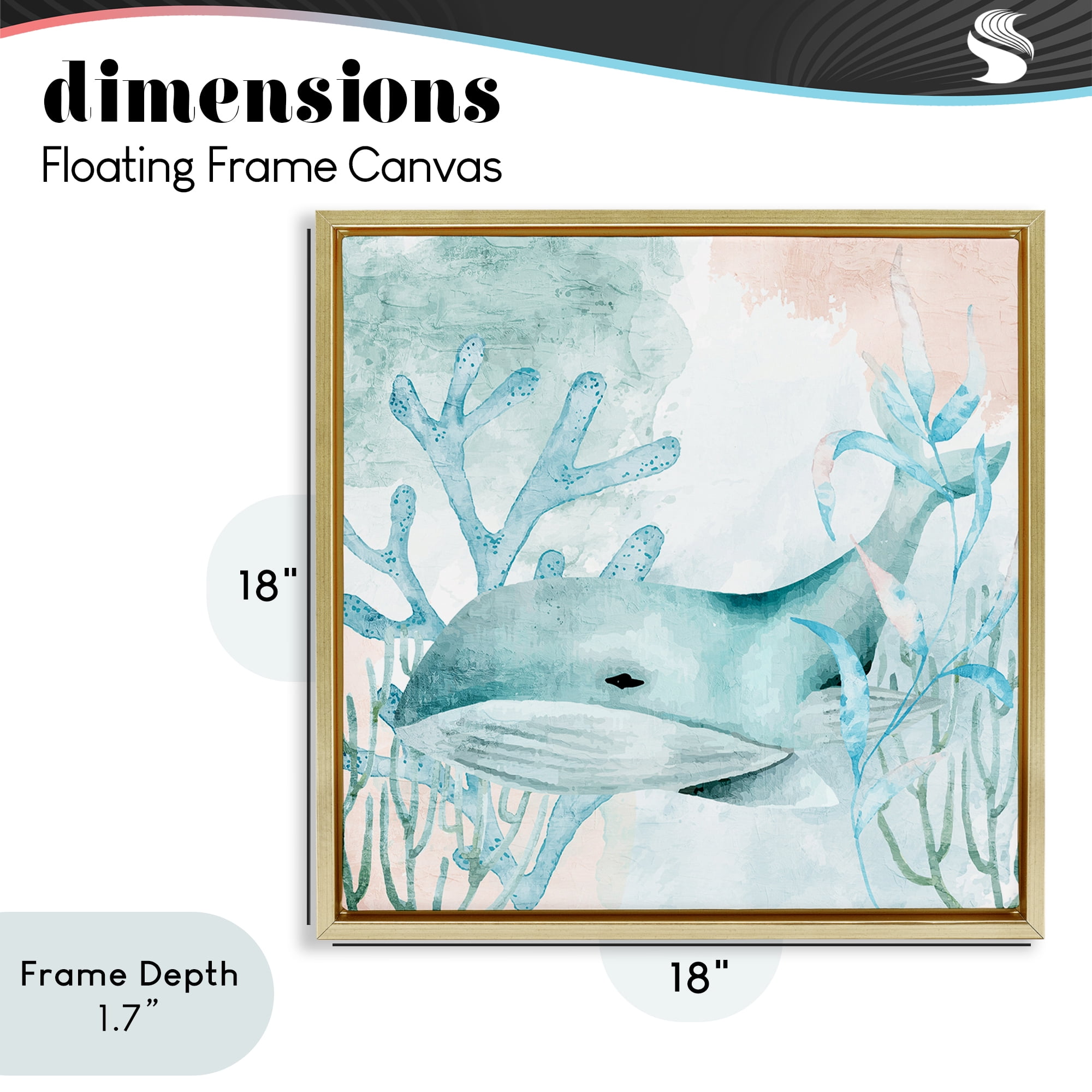 Stupell Industries Whale Sea Swim Gold Framed Floater Canvas Wall Art, design by Kim Allen