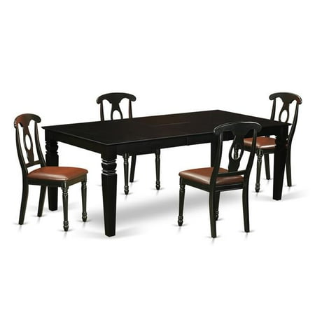 Kitchen Chair Upholstery - Dining Room Set with a Single Logan Kitchen Table & 4 Faux Leather Upholstery Seat Chairs, Elegant Black - 5 Piece