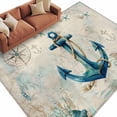 thumbnail image 2 of Nautical Teal Anchors Washable Living Room Rugs 5'x7', Starfish Corals Compass Retro Brown Map Low Pile Throw Large Area Rugs Non-Slip Sturdy Edge Binding Carpet for Dining Room Bedside Kitchen, 2 of 9