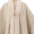 thumbnail image 4 of Samdudou Fall Sweaters for Women Striped Pattern Poncho Wrap with Faux Fur Collar Elegant Shawl Open Front Cardigan for Chilly Weather Holiday Vacation Upscale Gatherings, 4 of 5