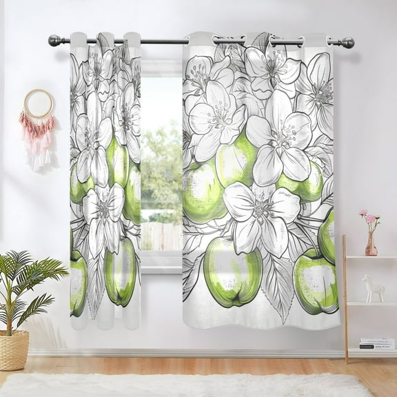 Green Apple Flowers Blackout Curtains Thermal Insulation 63 inch Grommet for Bedroom Living Room Bathroom Kitchen Windows 2 Pack