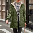 thumbnail image 2 of Wutalume Women's Solid Color Thick Long Sleeve Fashion Coat Jacket with Geometric Wave Hood, Mid Length Plush Insulated Coat for Cold Weather Comfort,Army Green L, 2 of 5