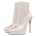 thumbnail image 3 of YDN Women Classic Platform Pointed Closed Toe Ankle Boots Stiletto High Heel Zippers Booties Party Daily Wear Shoes Size 11 White, 3 of 4