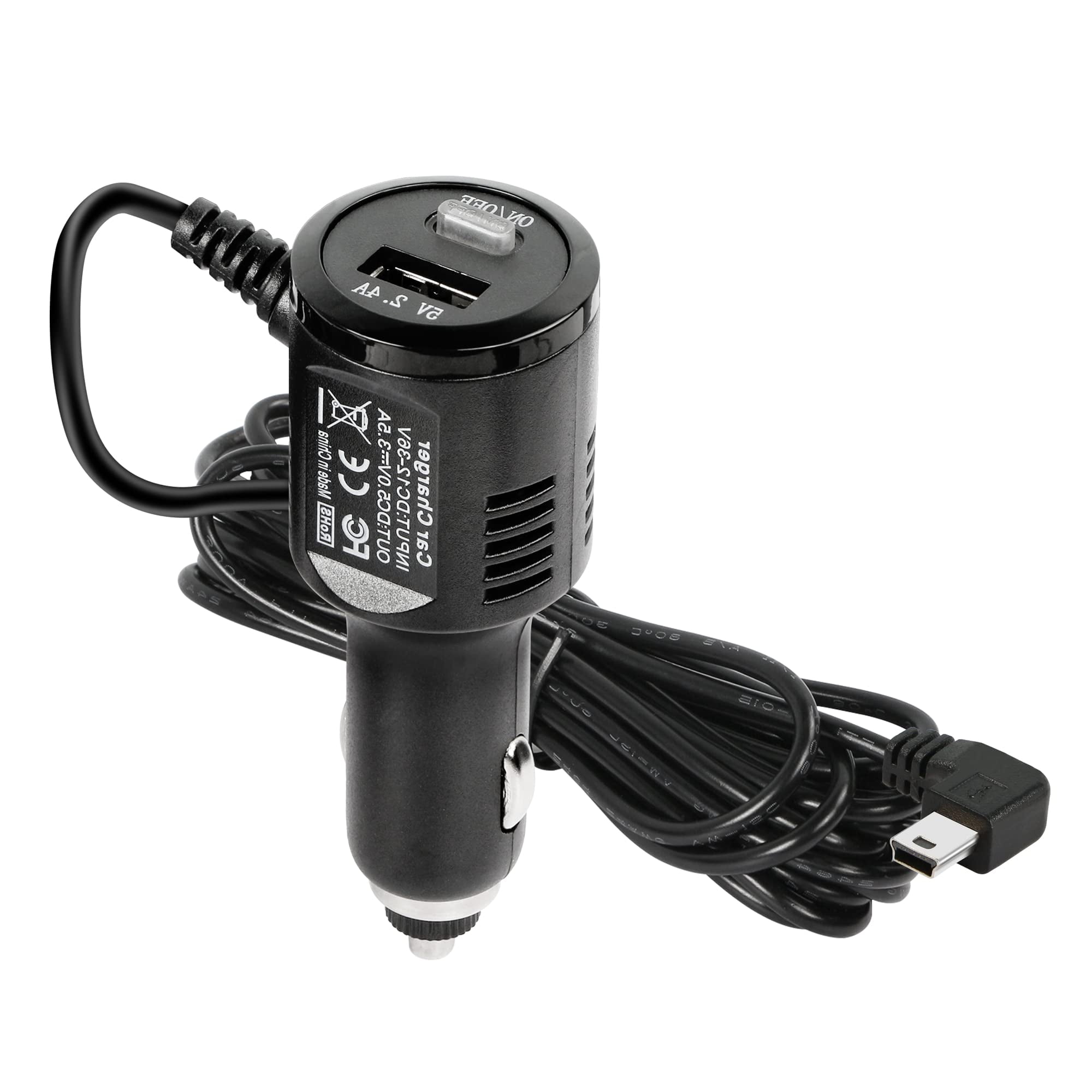 GELRHONR Dash Cam Power Lead 12v to 5v Mini USB Cable with USB and