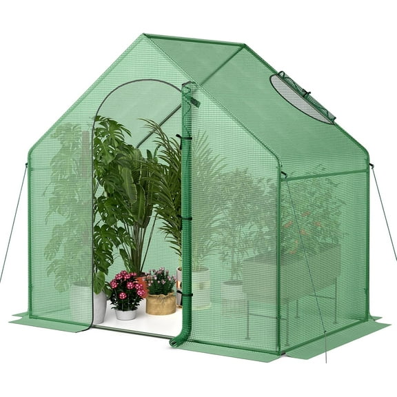 QISHENSHUI Walk-in Greenhouse, 6 x 3 x 5.5 FT Portable Outdoor Green House for Winter w/ PE Cover, Rustproof PE-Coated Metal Frame, Roll-up Zippered Door, Window, Greenhouse for Outdoors