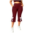 thumbnail image 2 of Cagogo Women Plus Size Capri Leggings High Waisted Yoga Capri Pants Solid Casual Active Capri Pants Regular Fit Workout Beach Cropped Lounge Trousers, Wine 5XL, 2 of 8
